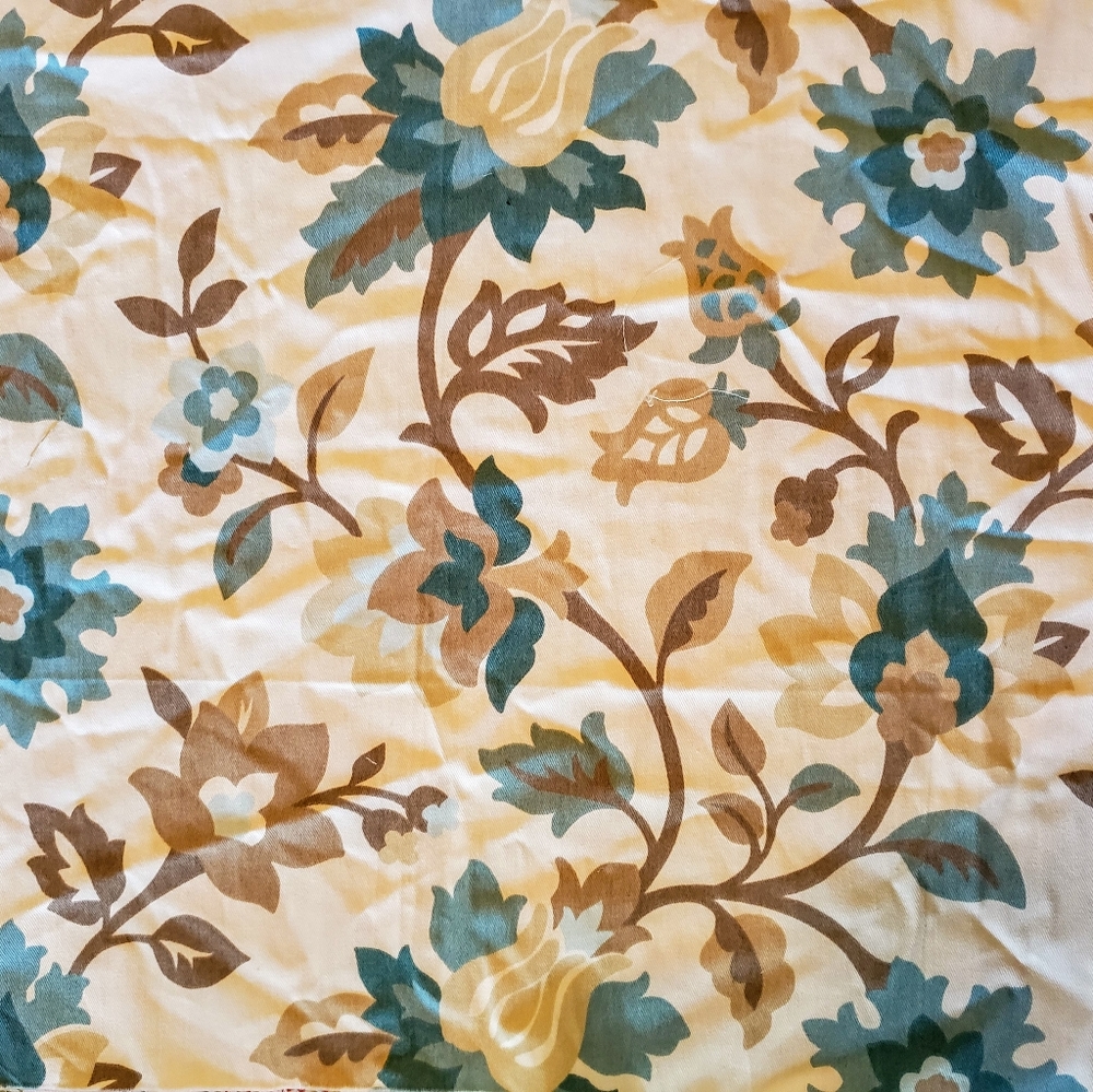 Home decorating fabric. Teal blue, brown, ivory